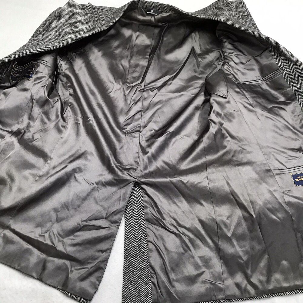 RALPH LAUREN Polo University Club Tweed Blazer Men 42L Gray Herringbone USA - Picture 3 of 16